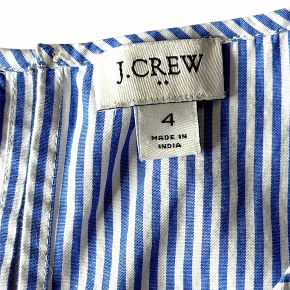 J. Crew Poplin Puff Sleeve Blue Striped Tiered Midi Ruffle Dress Size 4 GUC! - Picture 14 of 16